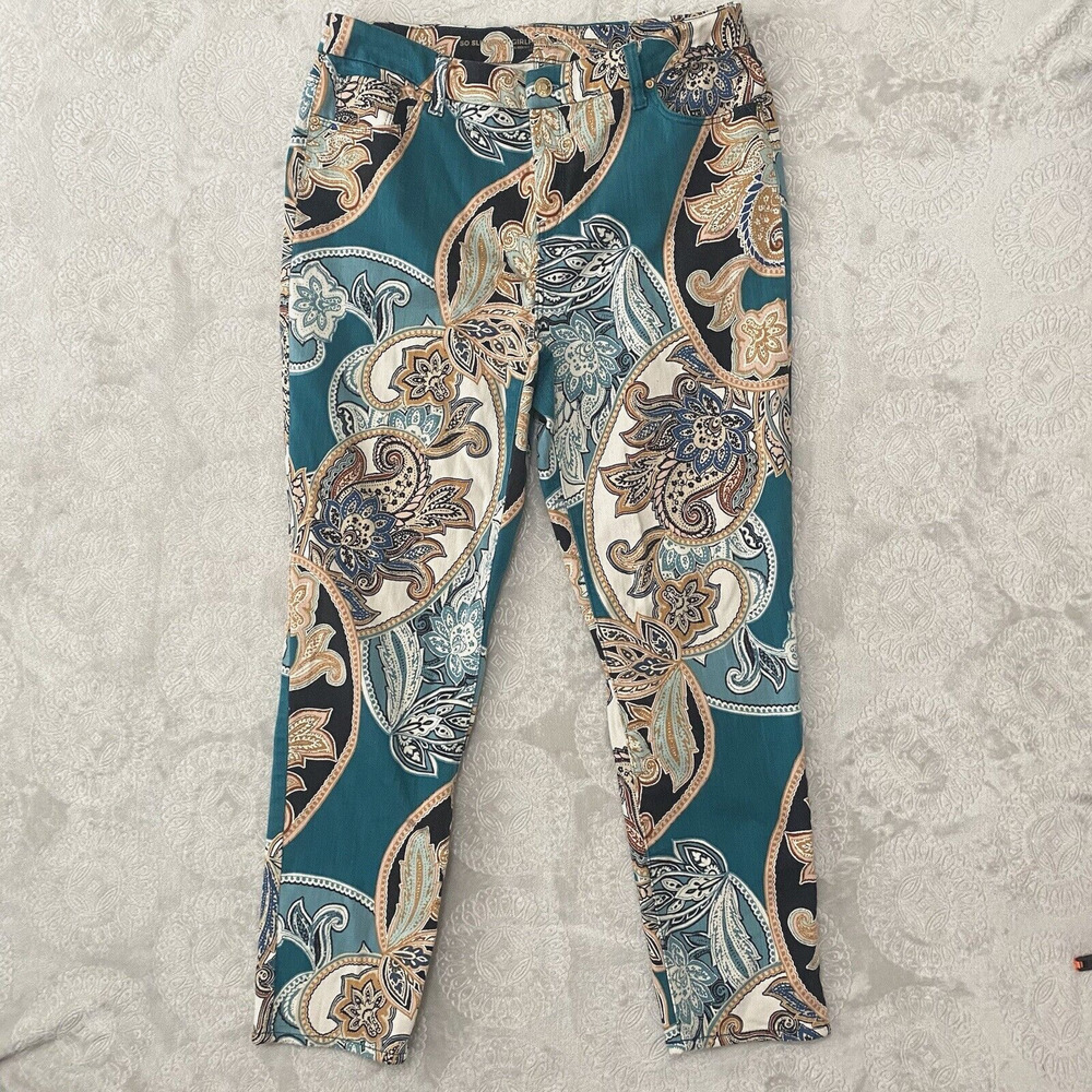 Chicos Jeans Womens Sz 1.5R US 10R Ankle So Slimming Girlfriend Blue Paisley